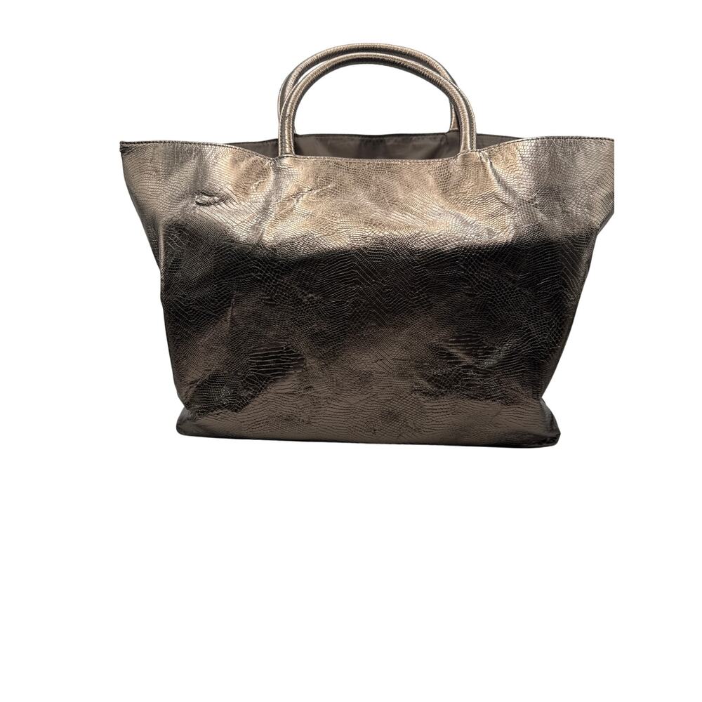 Estee Lauder Silver Tote Bag with Structured Design
